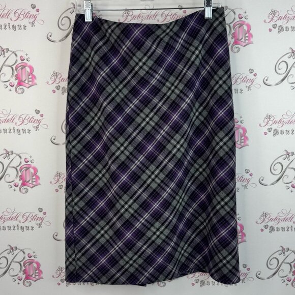 Laura skirt pencil plaid stripes Elegant Plaid Pencil Skirt in Purple and Gray - Picture 1 of 11